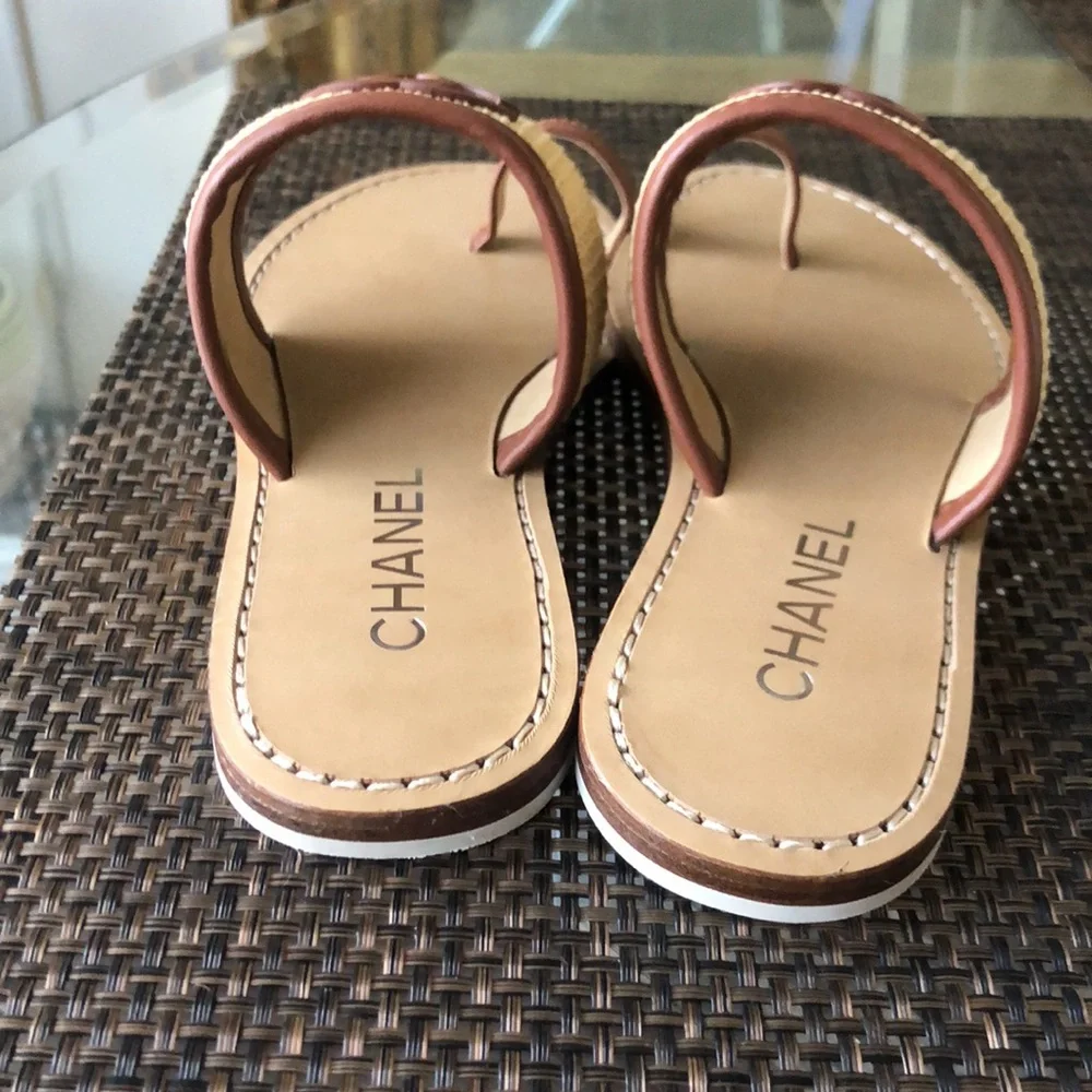 Chanel Tan & Natural Raffia Slide Sandals size 38 - Picture 5 of 6
